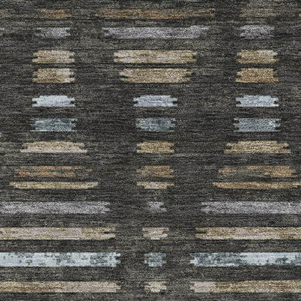 HomeRoots 5' X 8' Striped Coffee and Gray Washable Area Rug with UV Protection for Modern Living Spaces 715023