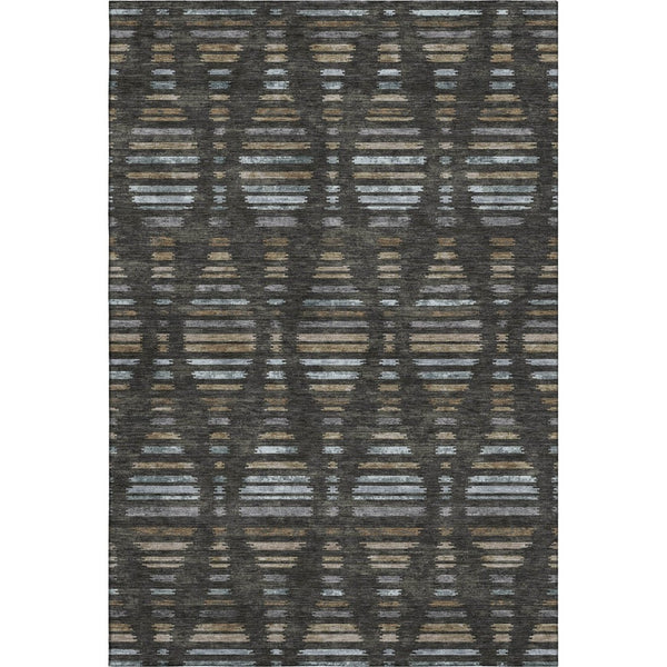 HomeRoots 8' Coffee and Gray Striped Washable Round Rug with UV Protection – Durable, Stylish & Easy-Care Design! 715024