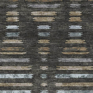 HomeRoots 8' Coffee and Gray Striped Washable Round Rug with UV Protection – Durable, Stylish & Easy-Care Design! 715024