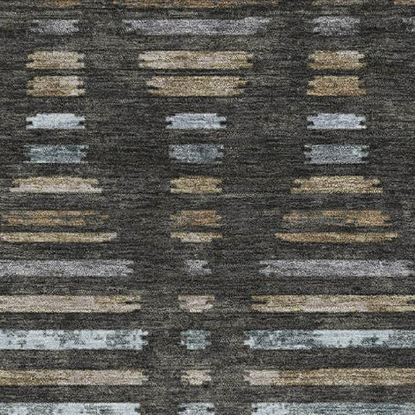 HomeRoots 8' Coffee and Gray Striped Washable Round Rug with UV Protection – Durable, Stylish & Easy-Care Design! 715024