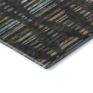 HomeRoots 8' Coffee and Gray Striped Washable Round Rug with UV Protection – Durable, Stylish & Easy-Care Design! 715024