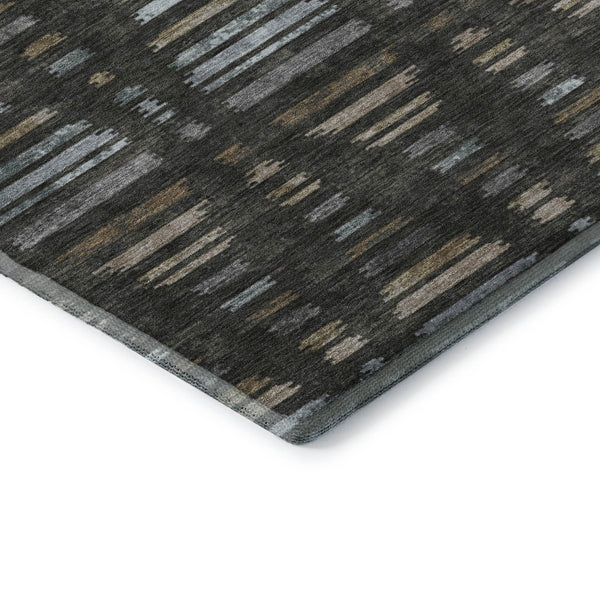 HomeRoots 8' Coffee and Gray Striped Washable Round Rug with UV Protection – Durable, Stylish & Easy-Care Design! 715024