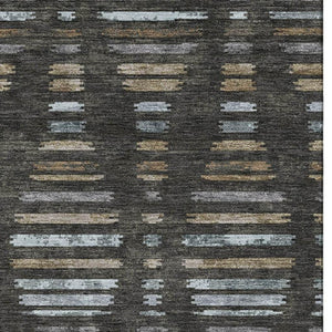 HomeRoots 8' Coffee and Gray Striped Washable Round Rug with UV Protection – Durable, Stylish & Easy-Care Design! 715024
