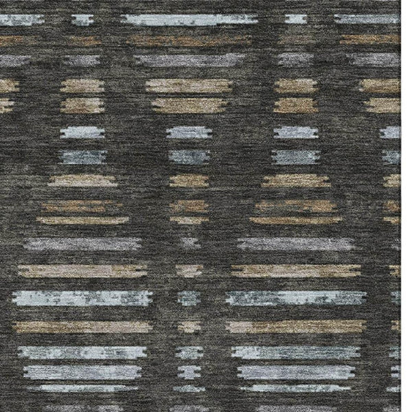 HomeRoots 8' Coffee and Gray Striped Washable Round Rug with UV Protection – Durable, Stylish & Easy-Care Design! 715024