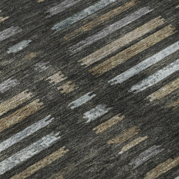 HomeRoots 8' Coffee and Gray Striped Washable Round Rug with UV Protection – Durable, Stylish & Easy-Care Design! 715024