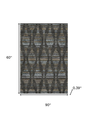 HomeRoots 8' Coffee and Gray Striped Washable Round Rug with UV Protection – Durable, Stylish & Easy-Care Design! 715024