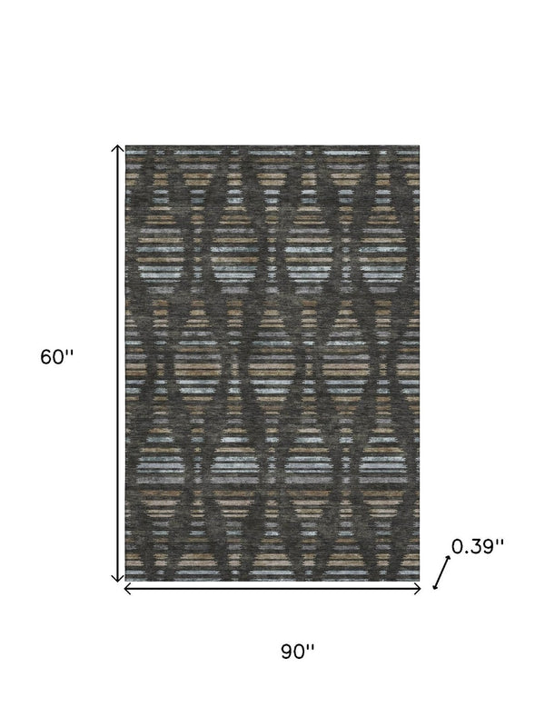 HomeRoots 8' Coffee and Gray Striped Washable Round Rug with UV Protection – Durable, Stylish & Easy-Care Design! 715024