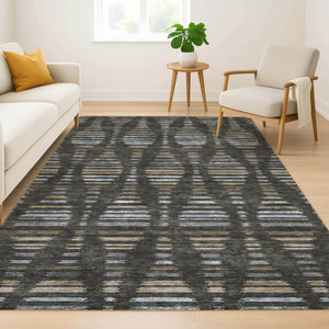 HomeRoots 8' Coffee and Gray Striped Washable Round Rug with UV Protection – Durable, Stylish & Easy-Care Design! 715024