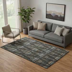 HomeRoots 8' Coffee and Gray Striped Washable Round Rug with UV Protection – Durable, Stylish & Easy-Care Design! 715024