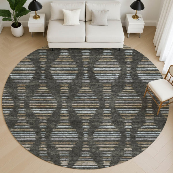 HomeRoots 8' X 10' Stylish Coffee & Gray Striped Washable Area Rug with UV Protection - Ideal for Homes! 715025