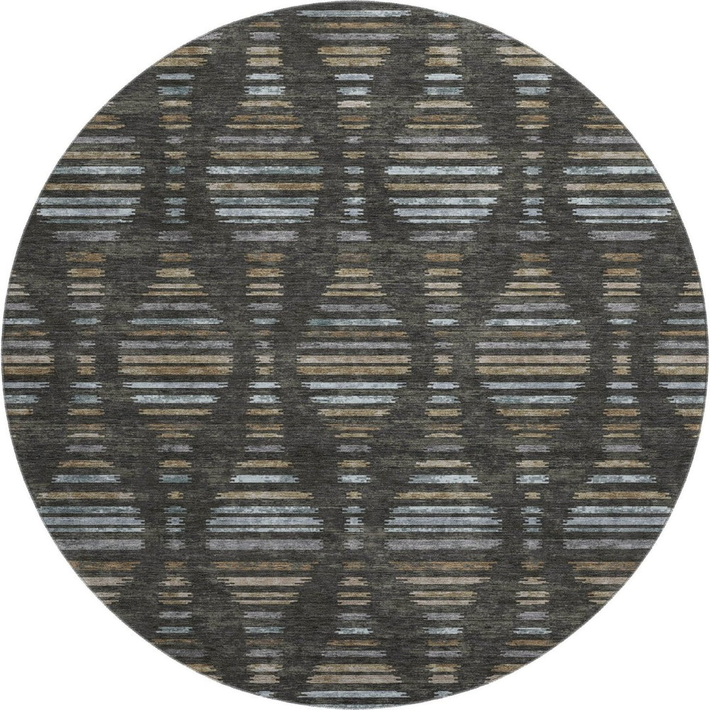 HomeRoots 8' X 10' Stylish Coffee & Gray Striped Washable Area Rug with UV Protection - Ideal for Homes! 715025