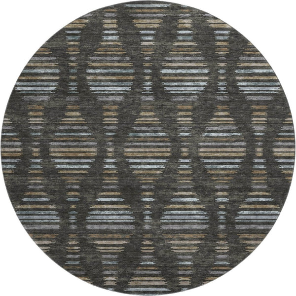HomeRoots 8' X 10' Stylish Coffee & Gray Striped Washable Area Rug with UV Protection - Ideal for Homes! 715025