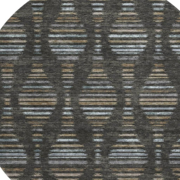 HomeRoots 8' X 10' Stylish Coffee & Gray Striped Washable Area Rug with UV Protection - Ideal for Homes! 715025