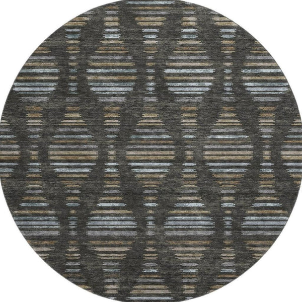 HomeRoots 8' X 10' Stylish Coffee & Gray Striped Washable Area Rug with UV Protection - Ideal for Homes! 715025