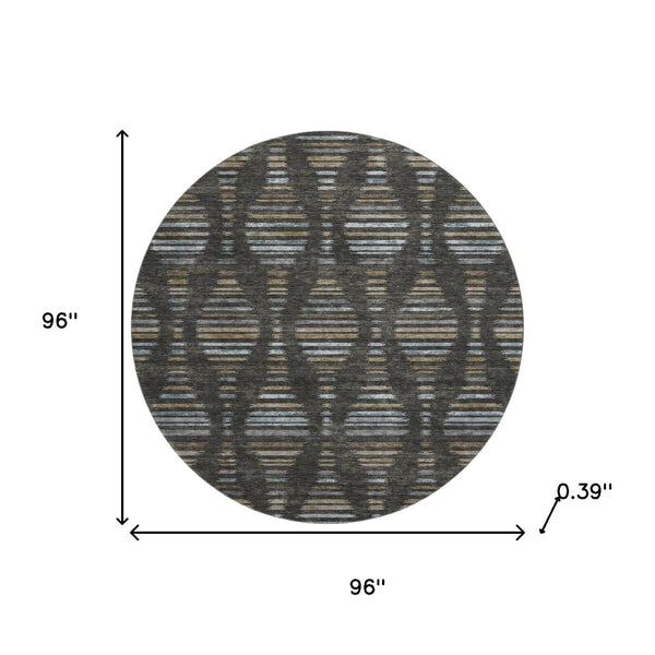 HomeRoots 8' X 10' Stylish Coffee & Gray Striped Washable Area Rug with UV Protection - Ideal for Homes! 715025