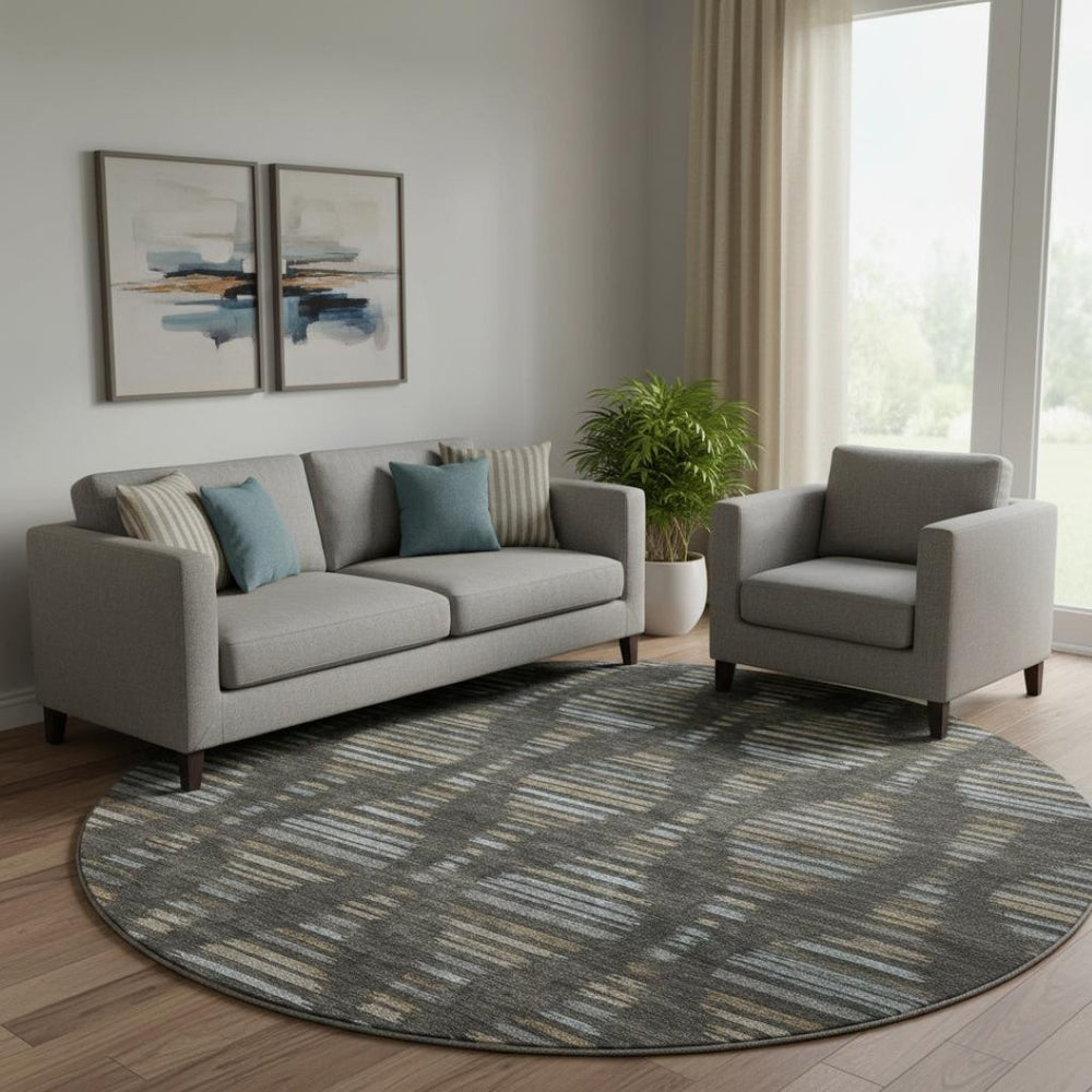 HomeRoots 8' X 10' Stylish Coffee & Gray Striped Washable Area Rug with UV Protection - Ideal for Homes! 715025