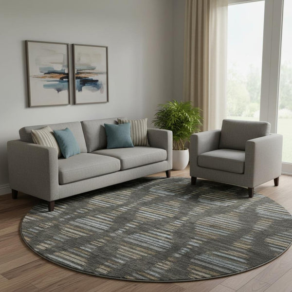 HomeRoots 8' X 10' Stylish Coffee & Gray Striped Washable Area Rug with UV Protection - Ideal for Homes! 715025