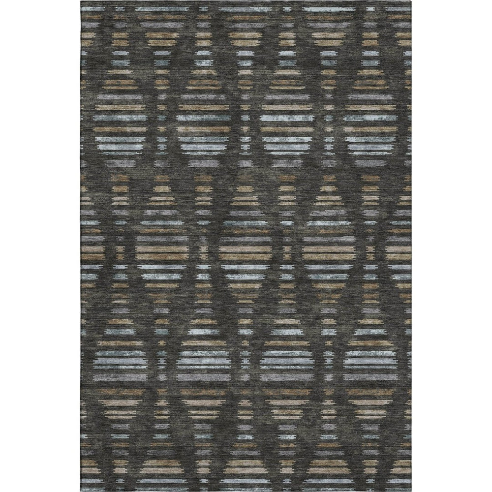 HomeRoots 9' X 12' Stylish Coffee and Gray Striped Washable Area Rug with UV Protection for Busy Homes 715026