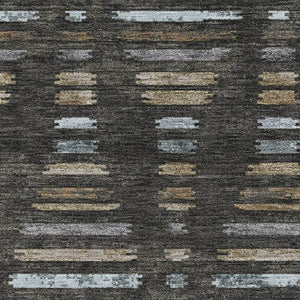HomeRoots 9' X 12' Stylish Coffee and Gray Striped Washable Area Rug with UV Protection for Busy Homes 715026