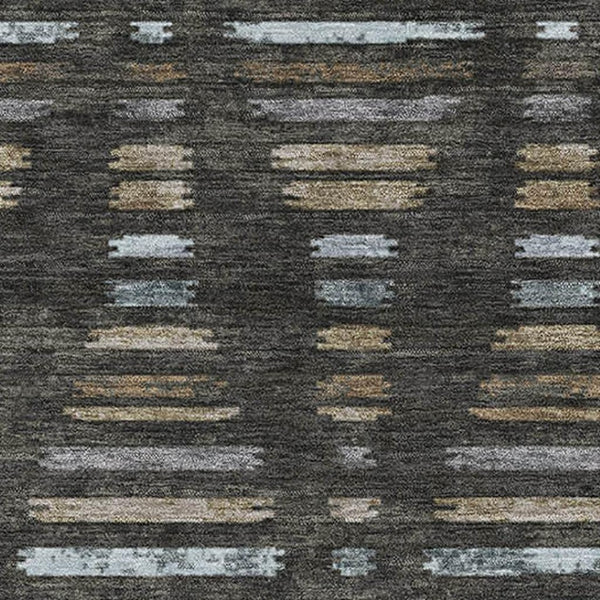 HomeRoots 9' X 12' Stylish Coffee and Gray Striped Washable Area Rug with UV Protection for Busy Homes 715026