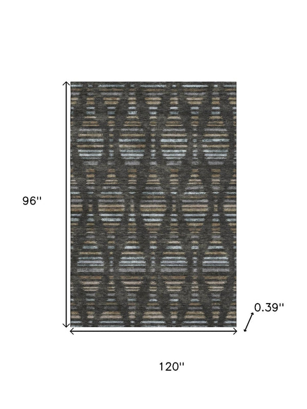 HomeRoots 9' X 12' Stylish Coffee and Gray Striped Washable Area Rug with UV Protection for Busy Homes 715026
