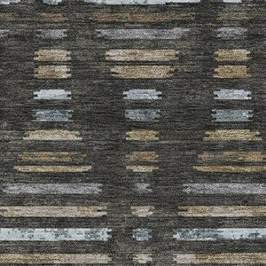 HomeRoots 10' X 14' Coffee and Gray Striped Washable Area Rug – UV Protected, Stain Resistant, Pet Friendly! 715027