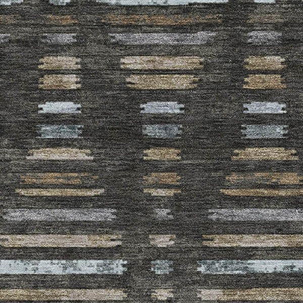 HomeRoots 10' X 14' Coffee and Gray Striped Washable Area Rug – UV Protected, Stain Resistant, Pet Friendly! 715027