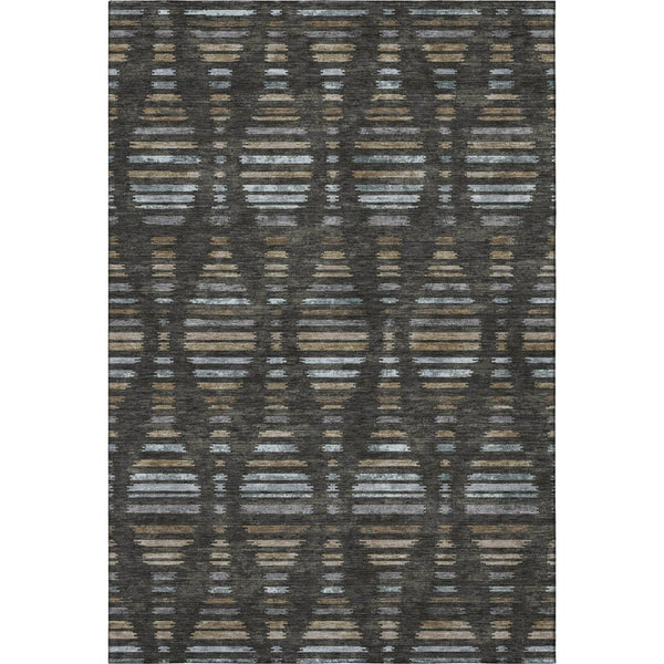 HomeRoots 10' X 14' Coffee and Gray Striped Washable Area Rug – UV Protected, Stain Resistant, Pet Friendly! 715027