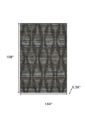 HomeRoots 10' X 14' Coffee and Gray Striped Washable Area Rug – UV Protected, Stain Resistant, Pet Friendly! 715027