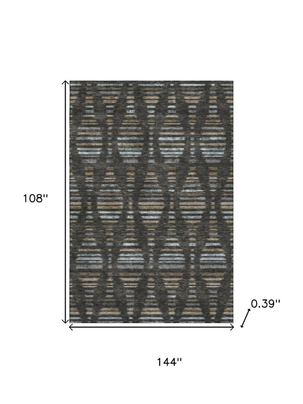HomeRoots 10' X 14' Coffee and Gray Striped Washable Area Rug – UV Protected, Stain Resistant, Pet Friendly! 715027