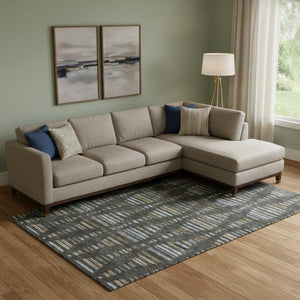 HomeRoots 10' X 14' Coffee and Gray Striped Washable Area Rug – UV Protected, Stain Resistant, Pet Friendly! 715027