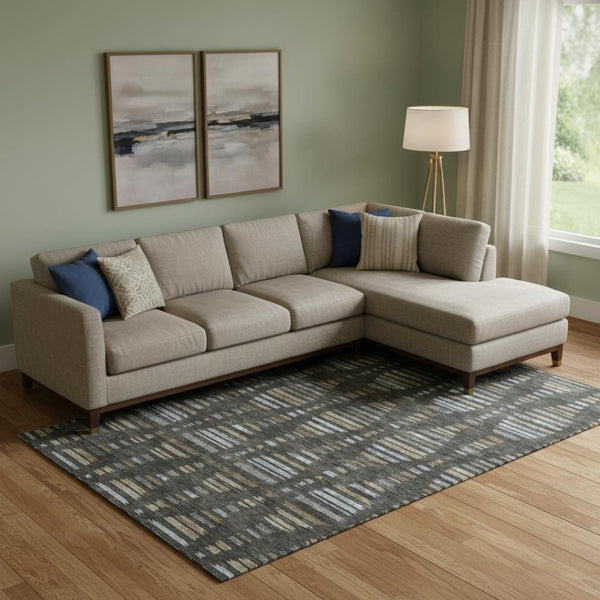 HomeRoots 10' X 14' Coffee and Gray Striped Washable Area Rug – UV Protected, Stain Resistant, Pet Friendly! 715027