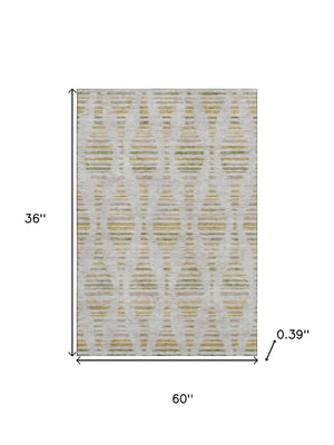 HomeRoots 5' X 8' Ivory and Gold Striped Area Rug - Washable, UV Protected, Durable & Stylish for Every Home 715029