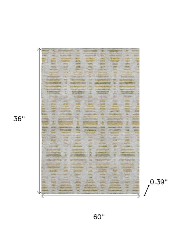 HomeRoots 5' X 8' Ivory and Gold Striped Area Rug - Washable, UV Protected, Durable & Stylish for Every Home 715029