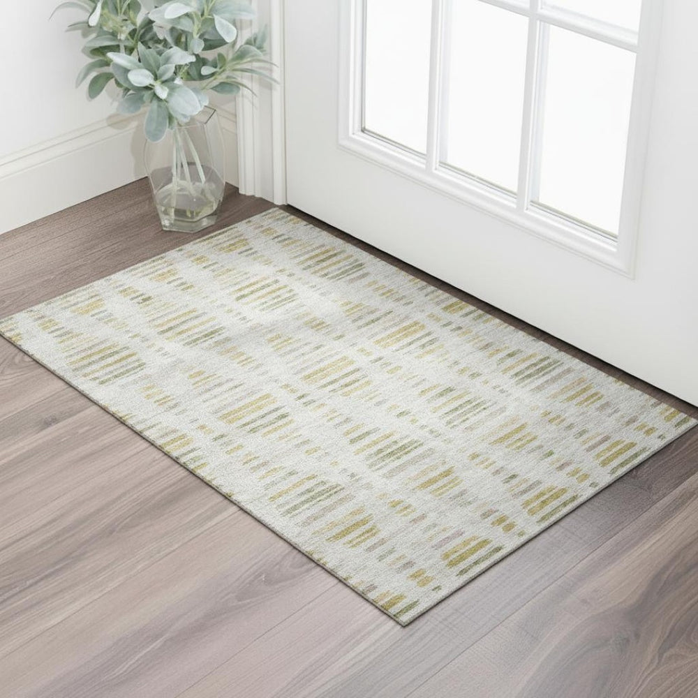 HomeRoots 5' X 8' Ivory and Gold Striped Area Rug - Washable, UV Protected, Durable & Stylish for Every Home 715029