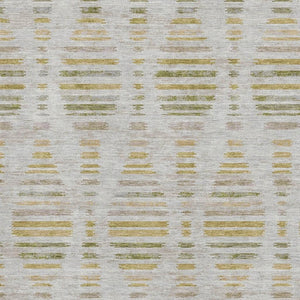 HomeRoots 8' Washable Ivory and Gold Striped Round Rug – UV Protected, Durable, Perfect for Busy Homes! 715030