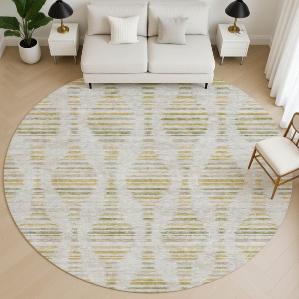 HomeRoots 8' X 10' Ivory and Gold Striped Washable Area Rug with UV Protection for Stylish, Durable Living Spaces 715031