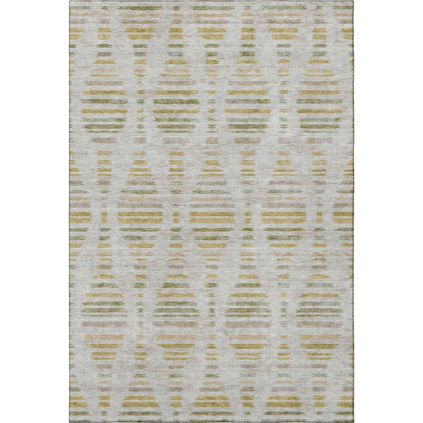 HomeRoots 9' X 12' Ivory And Gold Striped Washable Area Rug - Stylish, Durable, UV-Protected for High-Traffic Areas 715032