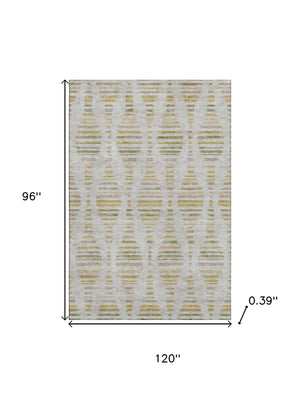 HomeRoots 9' X 12' Ivory And Gold Striped Washable Area Rug - Stylish, Durable, UV-Protected for High-Traffic Areas 715032