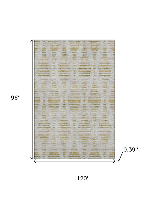HomeRoots 9' X 12' Ivory And Gold Striped Washable Area Rug - Stylish, Durable, UV-Protected for High-Traffic Areas 715032