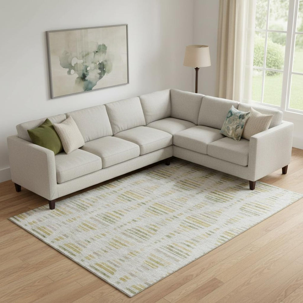 HomeRoots 9' X 12' Ivory And Gold Striped Washable Area Rug - Stylish, Durable, UV-Protected for High-Traffic Areas 715032