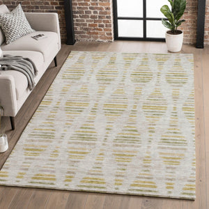 HomeRoots 10' X 14' Ivory and Gold Striped Area Rug - Durable, Washable, UV Protected for Stylish Living Spaces! 715033