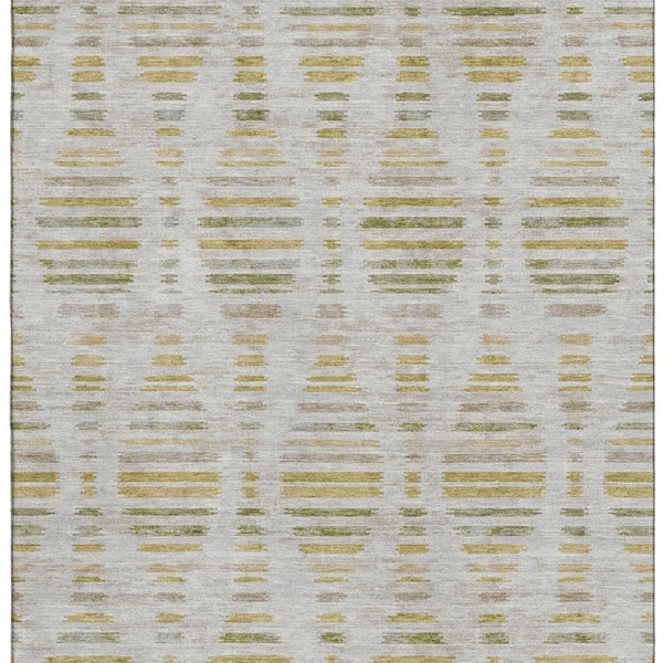HomeRoots 10' X 14' Ivory and Gold Striped Area Rug - Durable, Washable, UV Protected for Stylish Living Spaces! 715033