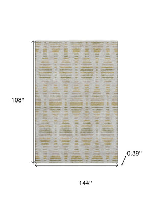 HomeRoots 10' X 14' Ivory and Gold Striped Area Rug - Durable, Washable, UV Protected for Stylish Living Spaces! 715033
