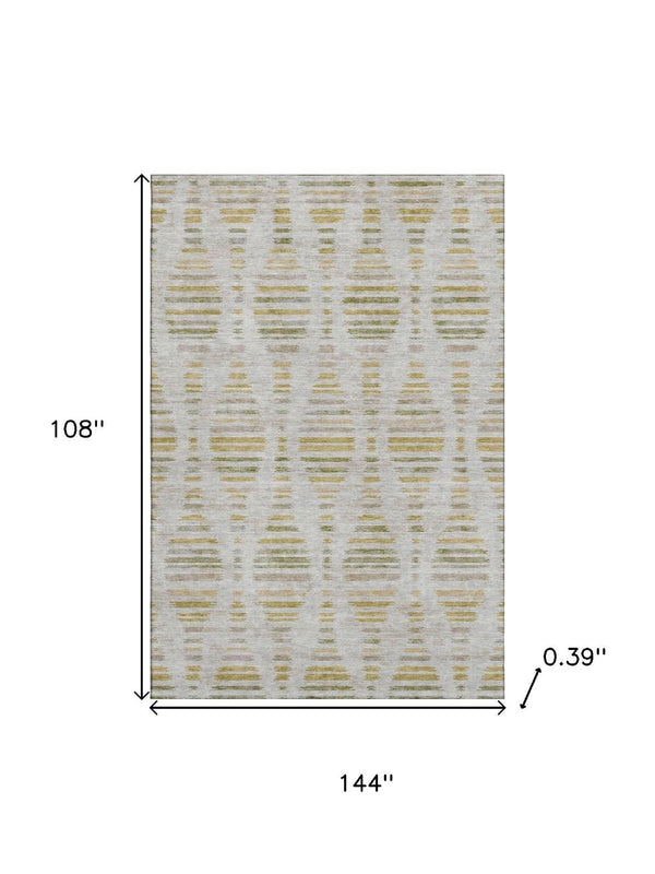 HomeRoots 10' X 14' Ivory and Gold Striped Area Rug - Durable, Washable, UV Protected for Stylish Living Spaces! 715033