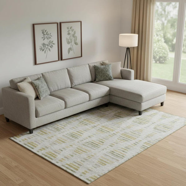 HomeRoots 10' X 14' Ivory and Gold Striped Area Rug - Durable, Washable, UV Protected for Stylish Living Spaces! 715033
