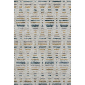 HomeRoots 5' X 8' Coastal Linen and Blue Striped Washable Area Rug with UV Protection for High-Traffic Spaces 715035