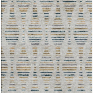 HomeRoots 5' X 8' Coastal Linen and Blue Striped Washable Area Rug with UV Protection for High-Traffic Spaces 715035