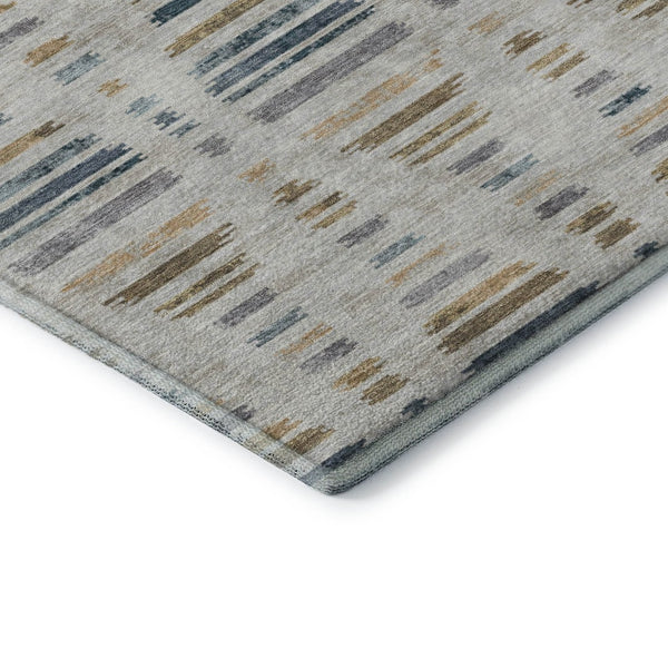 HomeRoots 5' X 8' Coastal Linen and Blue Striped Washable Area Rug with UV Protection for High-Traffic Spaces 715035