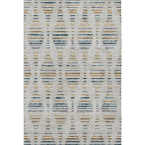 HomeRoots 5' X 8' Coastal Linen and Blue Striped Washable Area Rug with UV Protection for High-Traffic Spaces 715035